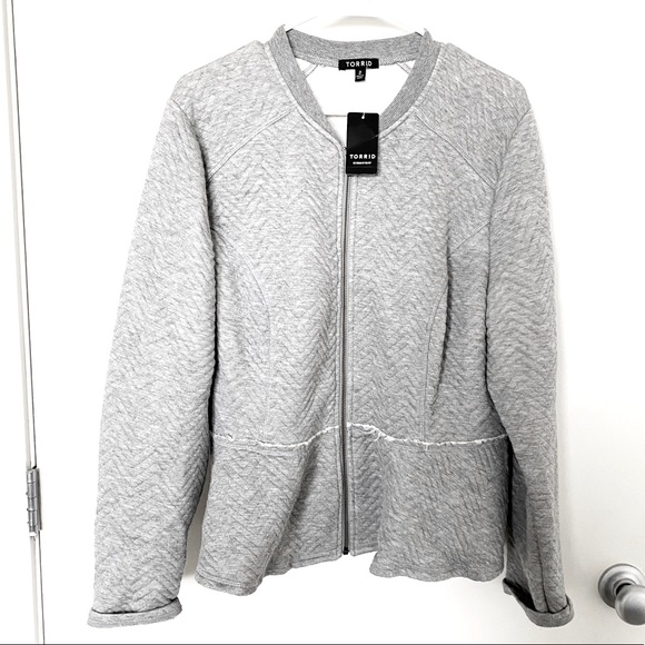 TORRID Gray Peplum Zip Up Fleece Jacket Size 2 - Picture 2 of 8
